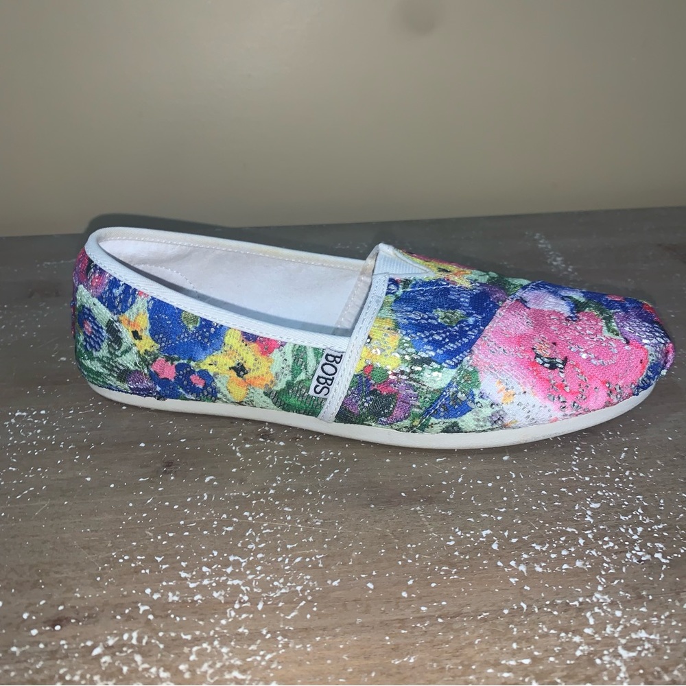 Bobs Skechers Plush Bouquet Floral Sequins Memory Foam Slip-On Shoes - Picture 12 of 12